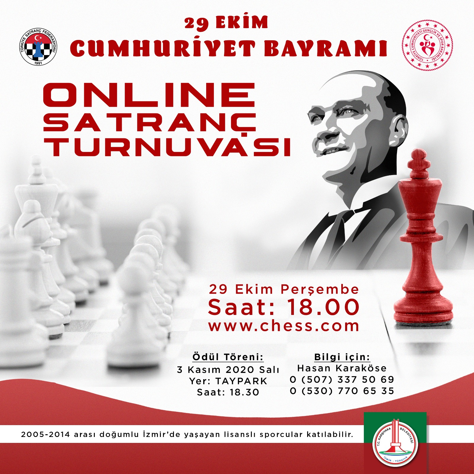 Karşıyaka Belediyesi 29 Ekim Cumhuriyet Bayramı Online Satranç Turnuvası