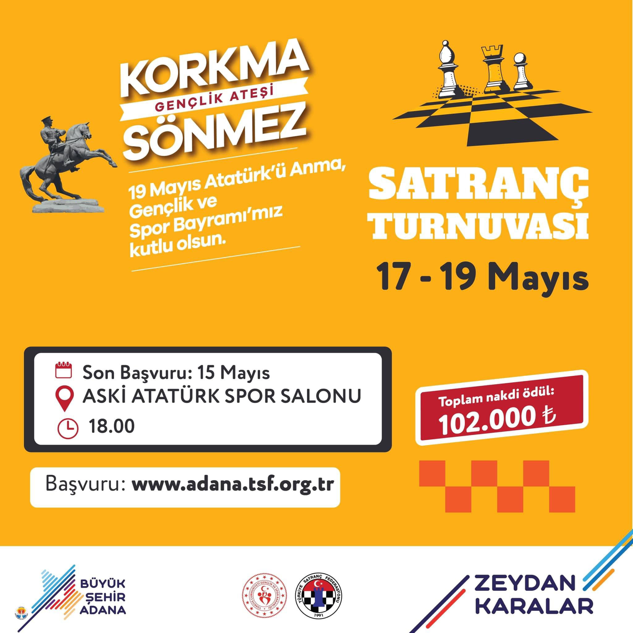 Adana Büyükşehir Belediyesi 19 Mayıs Atatürk’ü Anma, Gençlik ve Spor Bayramı Satranç Turnuvası