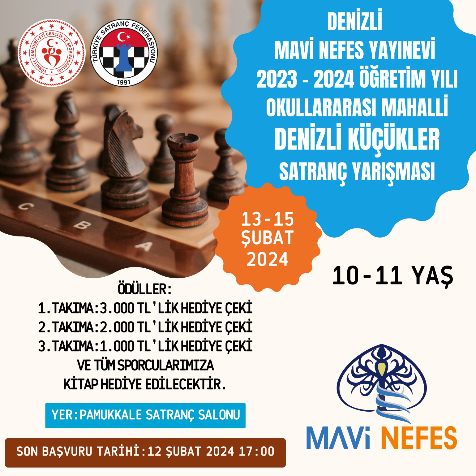 Denizli Mavi Nefes Yayınevi 2023 – 2024 Öğretim Yılı Okullar Arası Mahalli Denizli Küçükler Satranç Yarışması İl Birinciliği