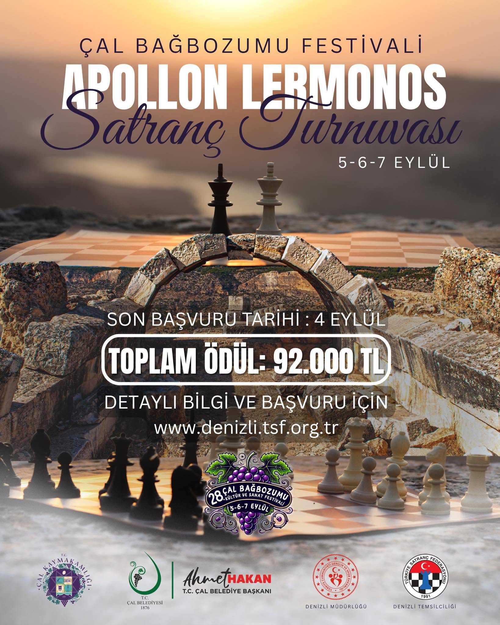 Çal Bağbozumu Festivali kapsamında Çal Bağbozumu Festivali Apollon Lermenos Tapınağı Satranç Turnuvası